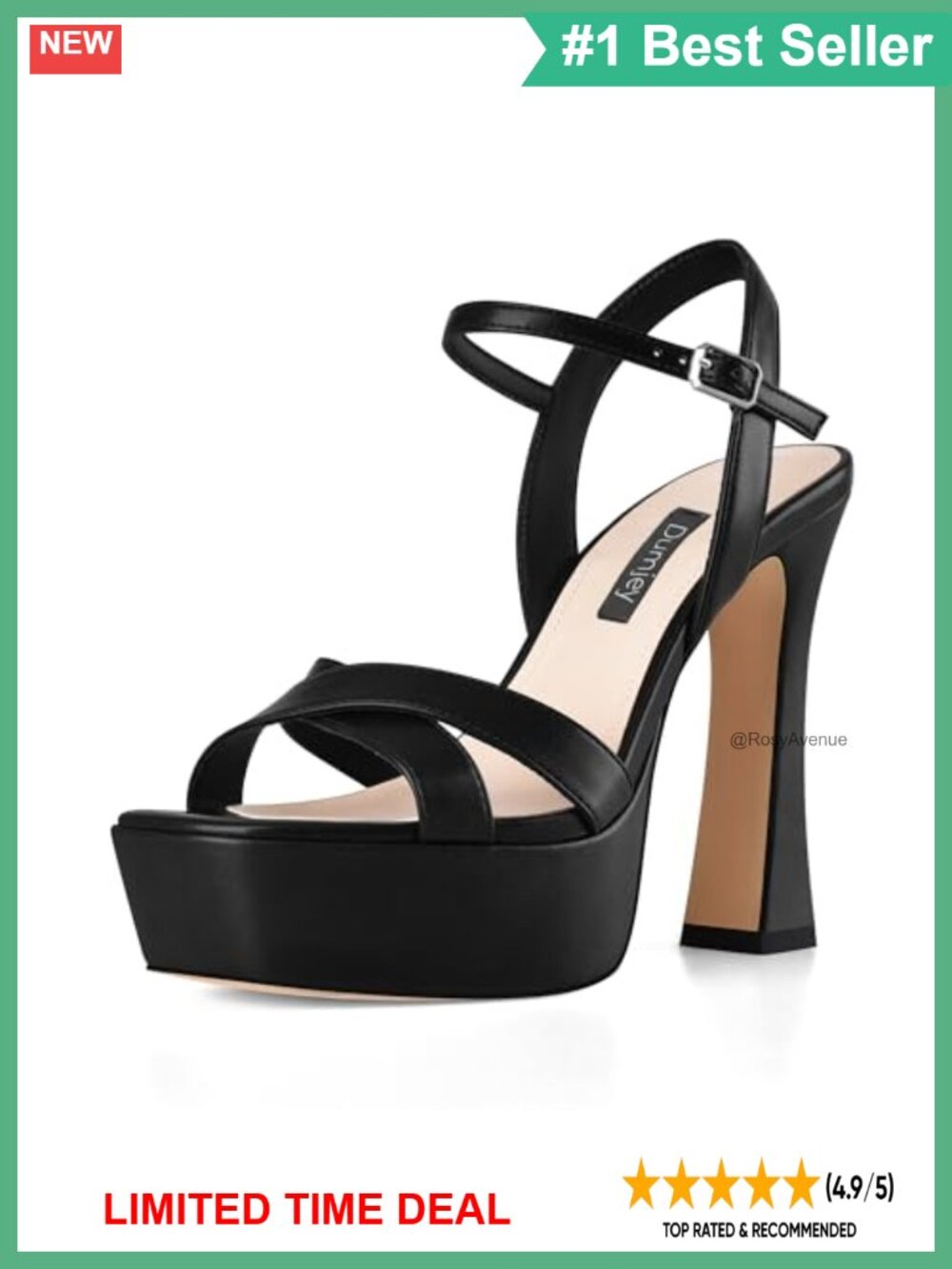 Women's Faux Leather Platform Heels Chunky Block Ankle Strap Sandals